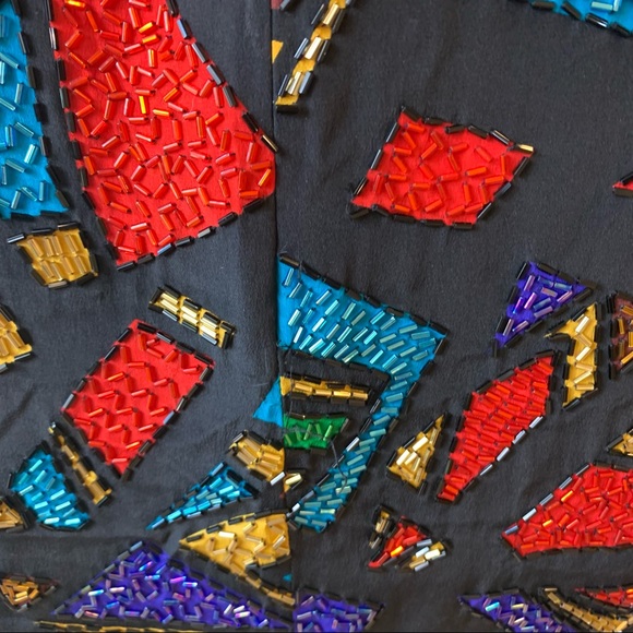 Vintage OLEG CASSINI Black Tie 100% Silk beaded Dress size 4 - Picture 7 of 17